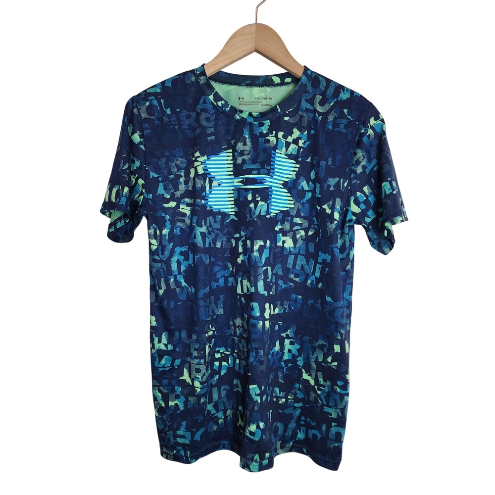 Under Armour T-Shirt Kids YXL Blue Heatgear Short Sleeve Graphic Tee
